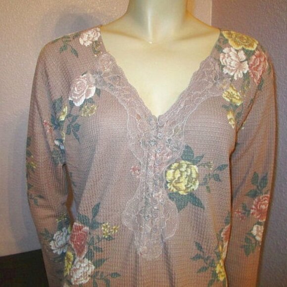 Torrid Waffle Knit Henley Top Size 1X Lace Thermal V-Neck Tunic Cottagecore Boho - Picture 3 of 11